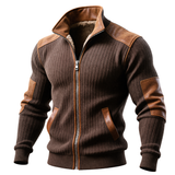 Santiago™ | Chaqueta Marrón de Canalé con Cremallera y Acentos de Piel