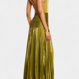 Emma | Vestido Halter con Espalda Abierta en Acabado Metálico