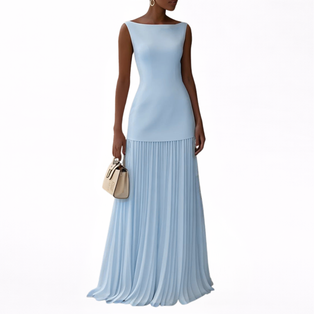Celeste | Vestido largo plisado