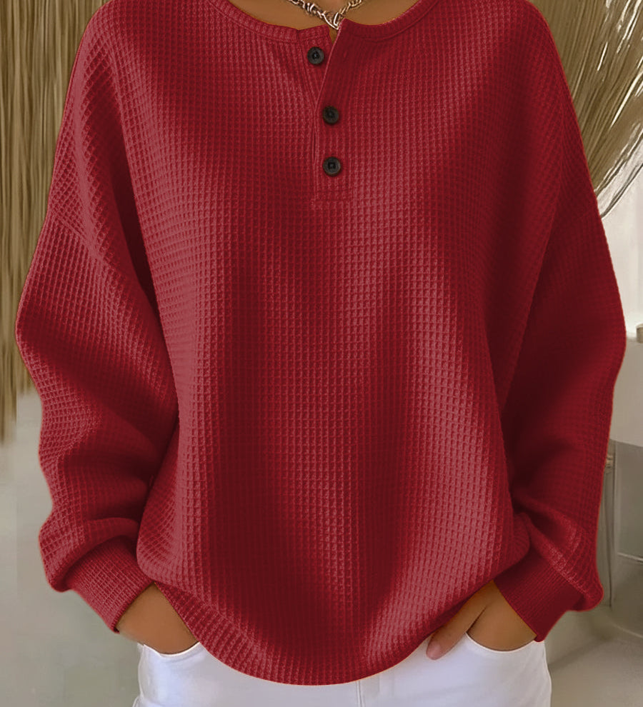 Nuria | Suéter Henley de Punto Waffle Acogedor