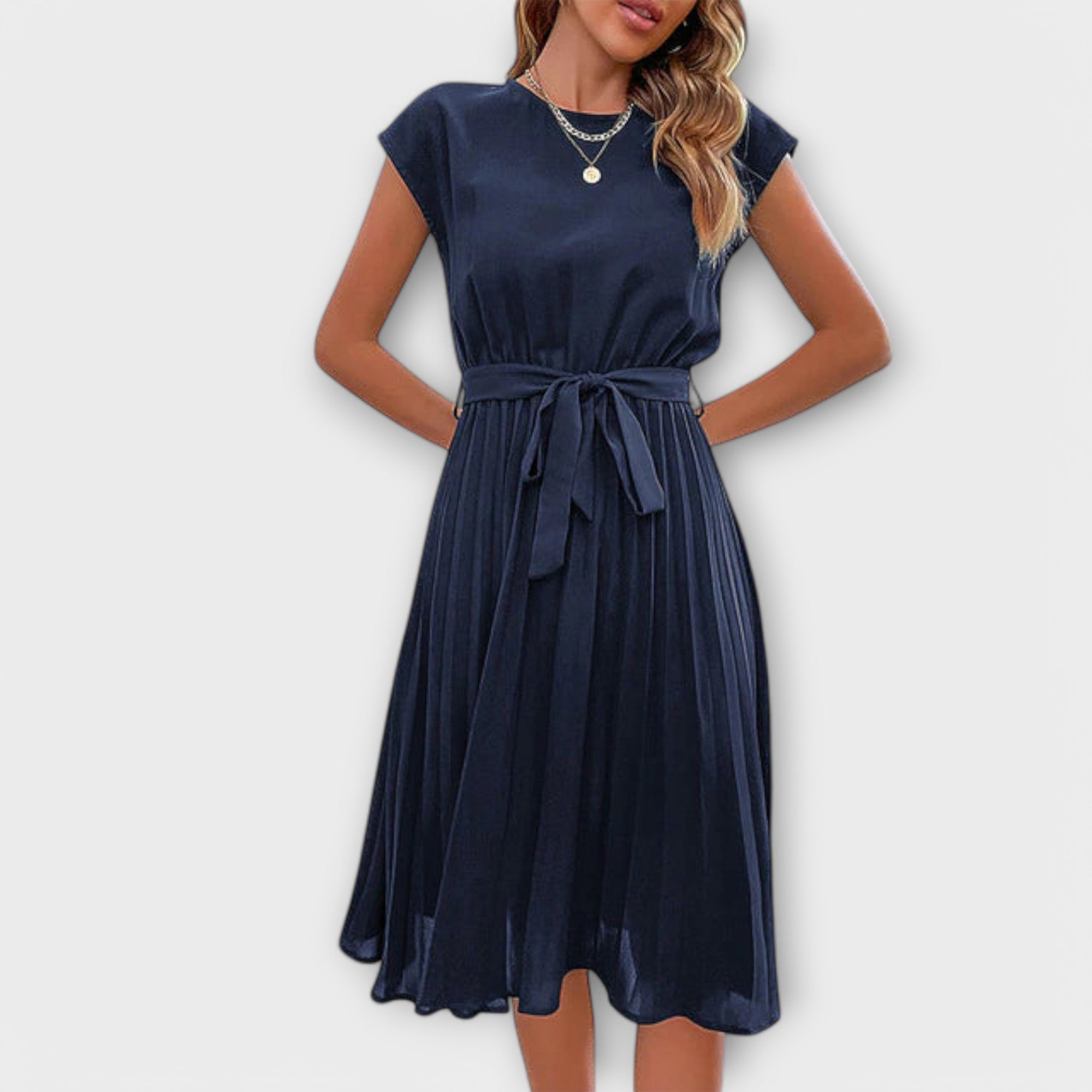 Ana - Vestido corto de manga corta plisado y casual