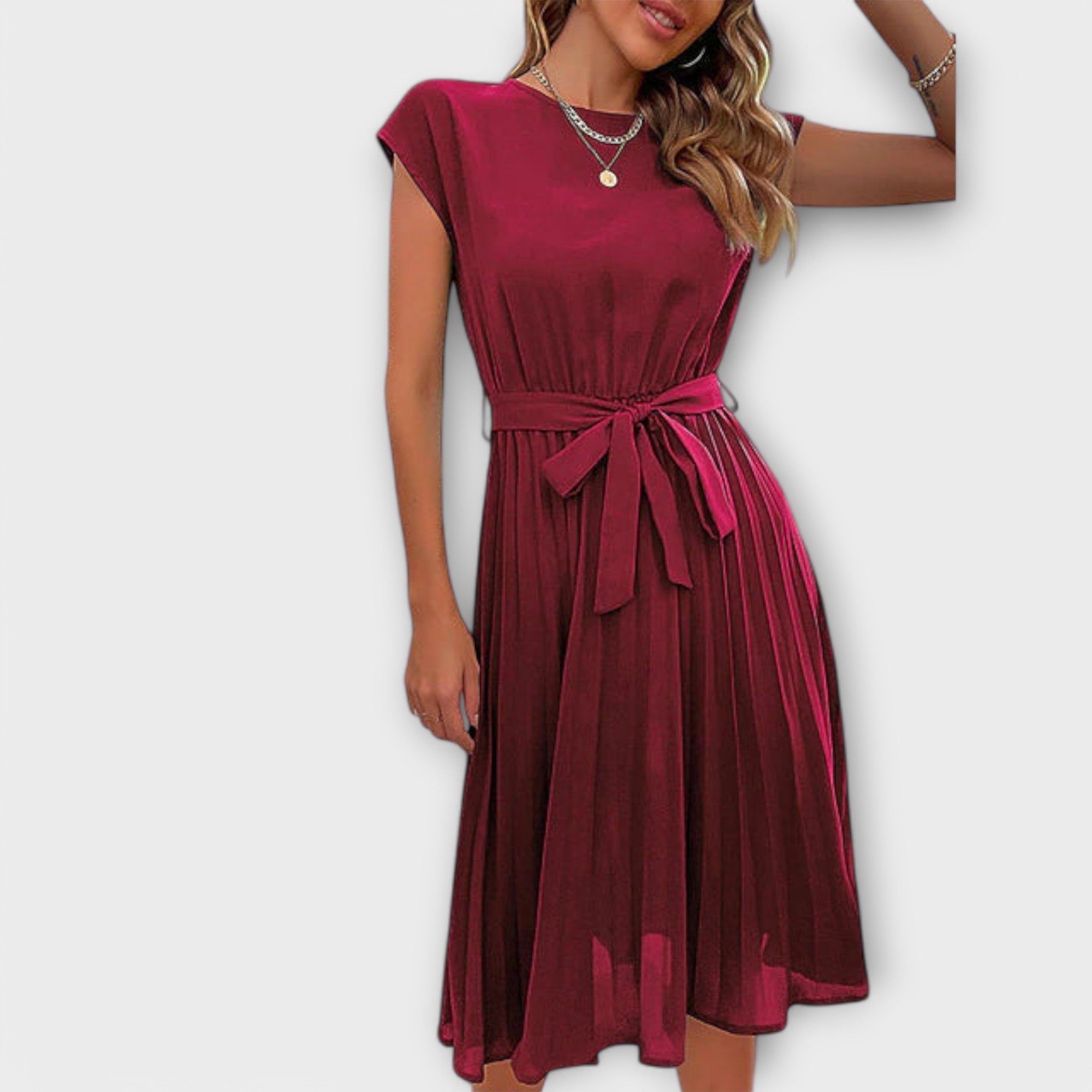 Ana - Vestido corto de manga corta plisado y casual