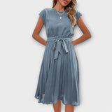 Ana - Vestido corto de manga corta plisado y casual