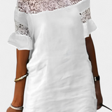 Inés - Vestido casual de lino con encaje y cuello barco