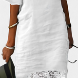 Inés - Vestido casual de lino con encaje y cuello barco