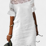Inés - Vestido casual de lino con encaje y cuello barco
