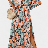 Elena - Vestido largo con estampado floral y escote cruzado