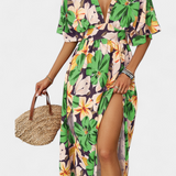 Elena - Vestido largo con estampado floral y escote cruzado
