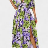 Elena - Vestido largo con estampado floral y escote cruzado