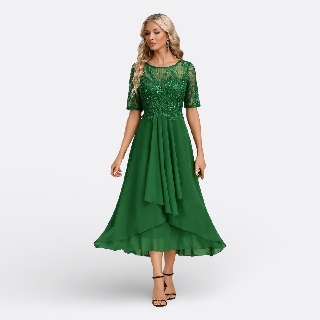 Mariana - Vestido de Encaje con Mangas Cortas Elegantes