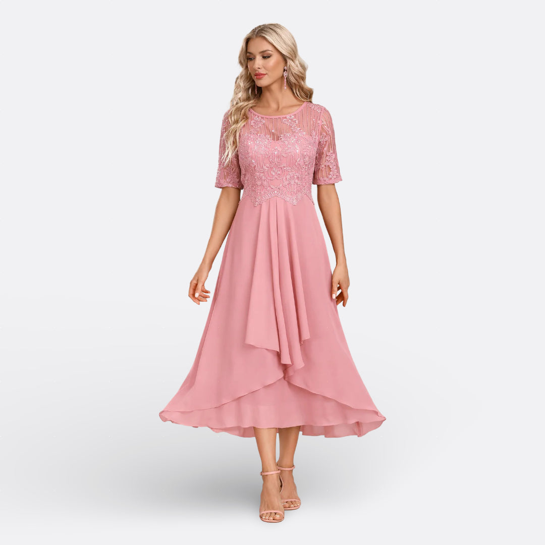 Mariana - Vestido de Encaje con Mangas Cortas Elegantes