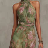 Livia | Vestido largo con cuello halter y estampado floral
