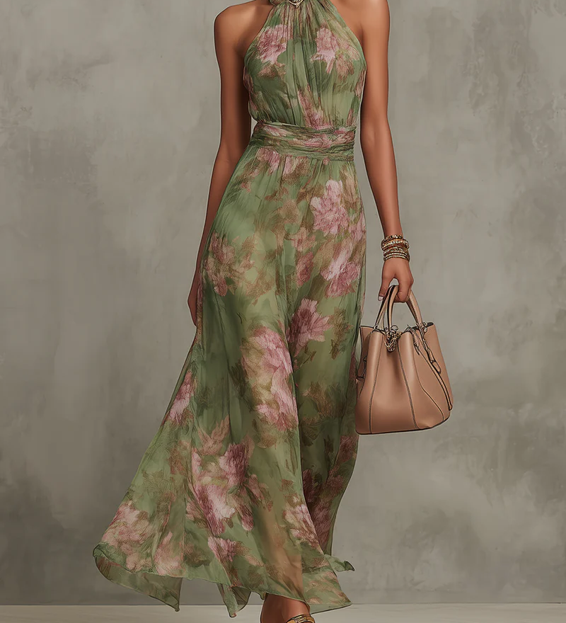 Livia | Vestido largo con cuello halter y estampado floral