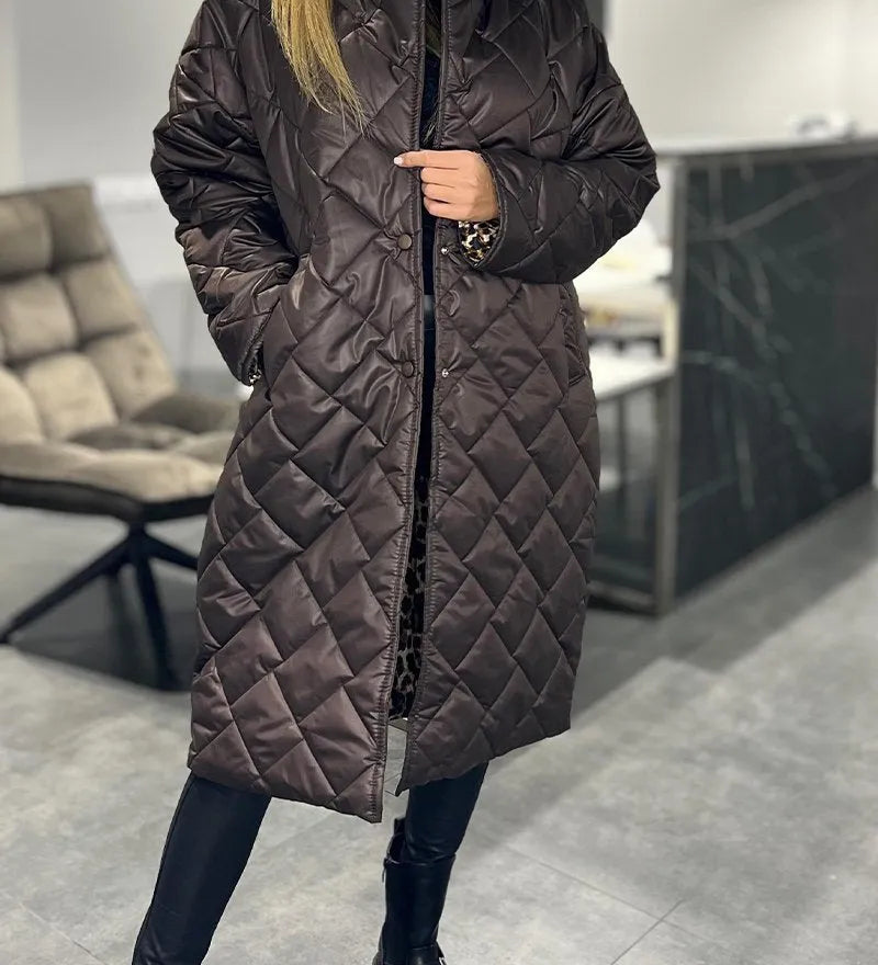 Beata | Abrigo acolchado reversible con forro de leopardo