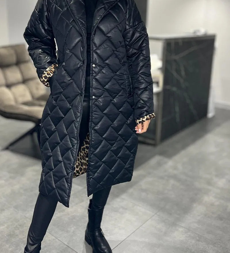 Beata | Abrigo acolchado reversible con forro de leopardo