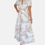 Alejandra - Vestido largo clásico con estampado toile